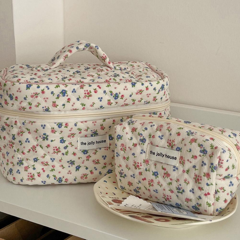 Beauty Makeup Box - Vintage Floral Quilted Makeup Bag Portable